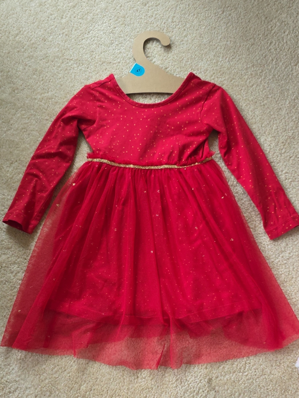 Hanna Andersson Red Tulle Party Dress with Gold Trim 4T